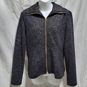 Clara Sun Woo Jacket Womens Sz S Black Silver Gold Sparkle Full Zip Knit Stretch